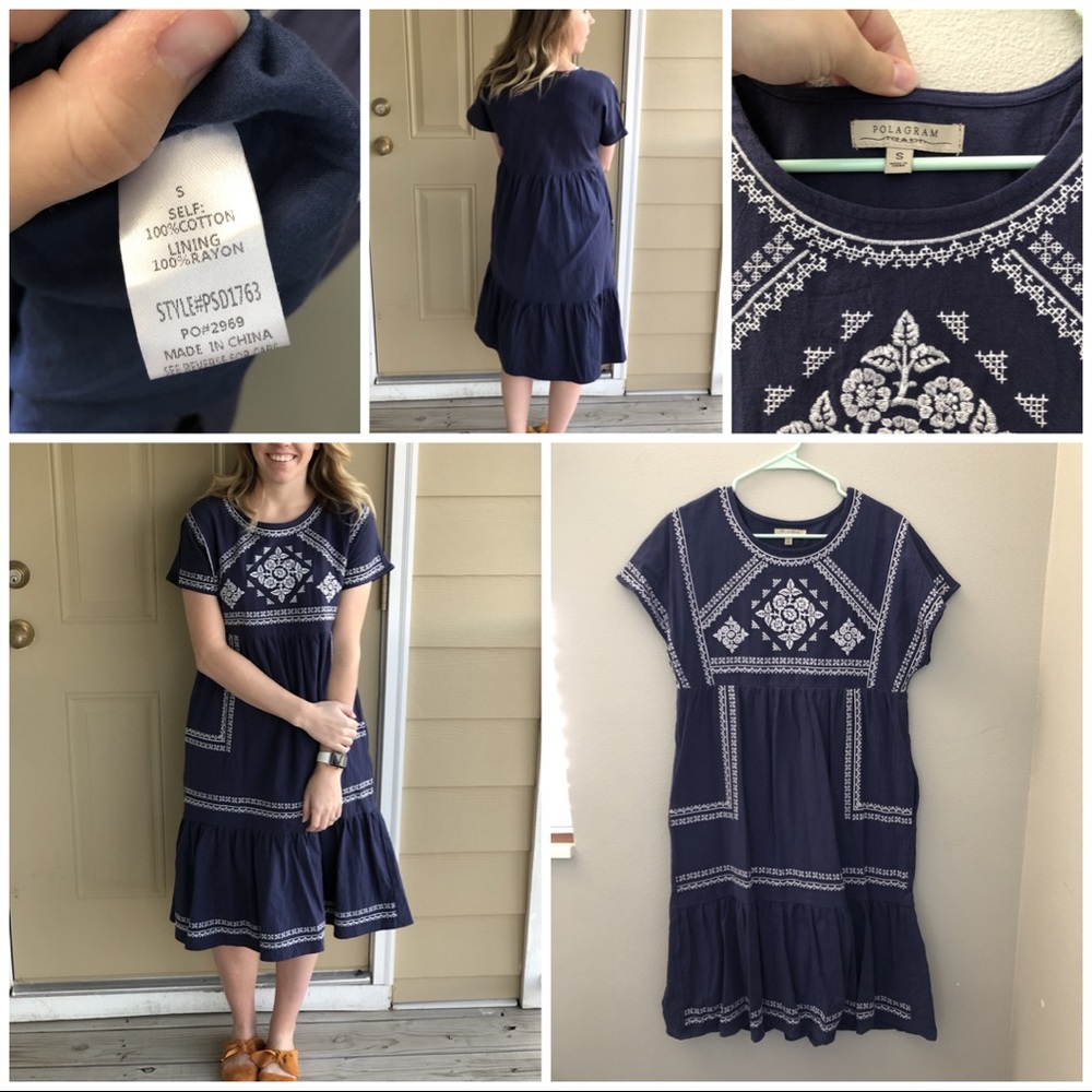 Embroidered Navy Dress